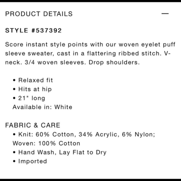 Ann Taylor boho eyelet puff sleeve sweater top - Picture 2 of 6